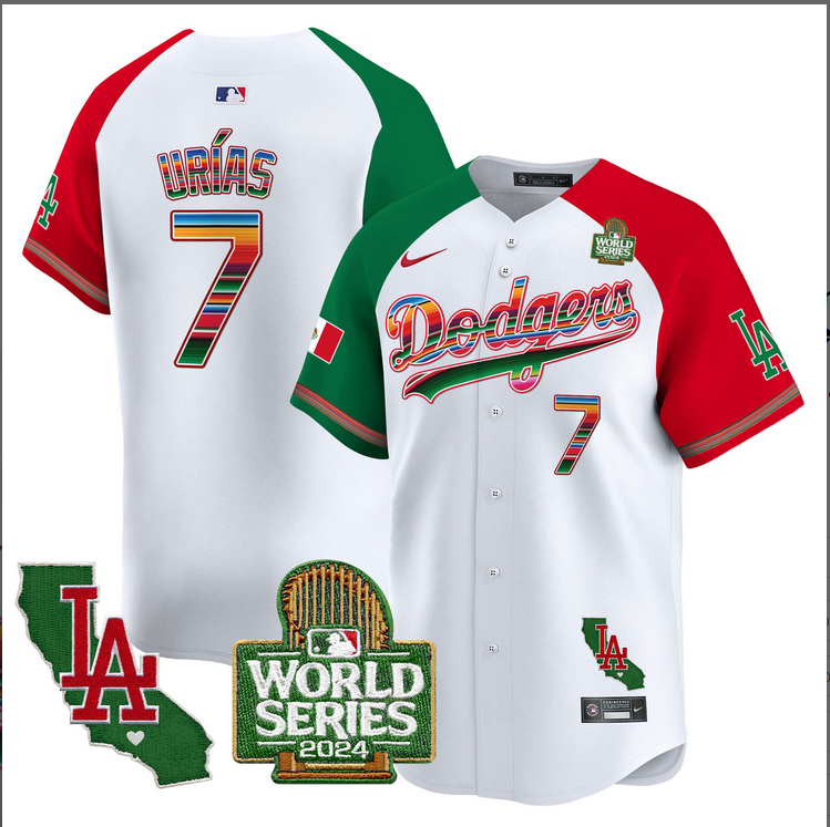 Men MLB Mexico Los Angeles Dodgers #7 Urias white 2024 World Series Champions Patch Jersey 2024110